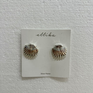 NWT Ettika Santorini Shell Silver Plated Studs Earrings Silver Plated Statement