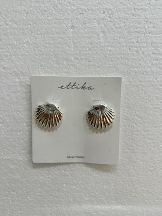 NWT Ettika Santorini Shell Silver Plated Studs Earrings Silver Plated Statement