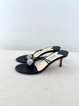 Jimmy Choo leather low heel thong sandal with sparkly detail, 37