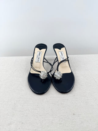 Jimmy Choo leather low heel thong sandal with sparkly detail, 37
