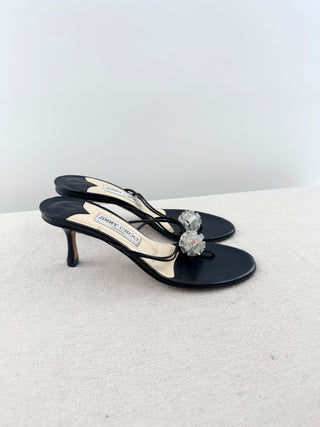Jimmy Choo leather low heel thong sandal with sparkly detail, 37