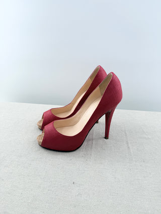 Christian Louboutin leather and cork platform peep toe pumps, 36