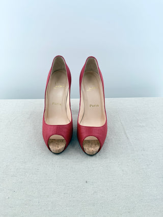 Christian Louboutin leather and cork platform peep toe pumps, 36