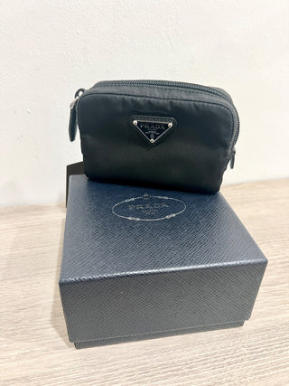 Prada Small Black Coin Purse Pouch w/silver Prada logo