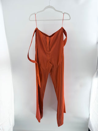 Cult Gaia sinhead crushed satin wide-leg pants in lustrous crinkled satin fabric featuring high-rise fit, 6
