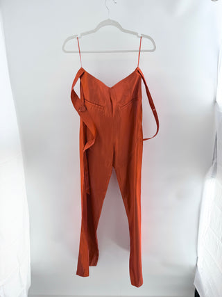 Cult Gaia sinhead crushed satin wide-leg pants in lustrous crinkled satin fabric featuring high-rise fit, 6