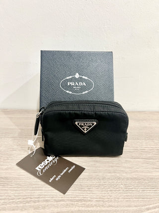 Prada Small Black Coin Purse Pouch w/silver Prada logo