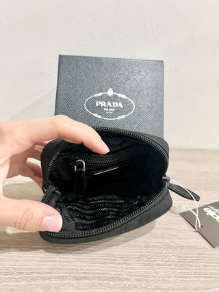 Prada Small Black Coin Purse Pouch w/silver Prada logo