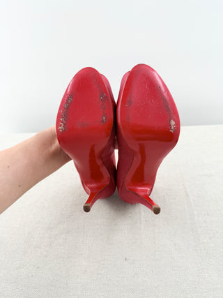 Christian Louboutin leather and cork platform peep toe pumps, 36