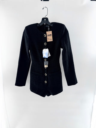 Majorelle tweed romper with gold buttons, XS