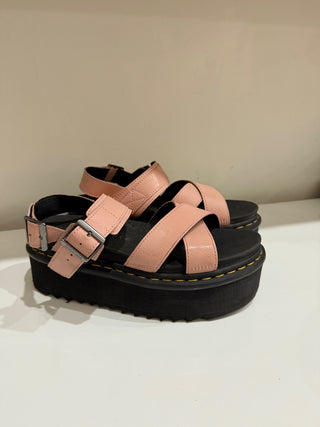 Dr. Martens Voss II Athena Leather Strap Platform Sandals Peach Beige Women's 9
