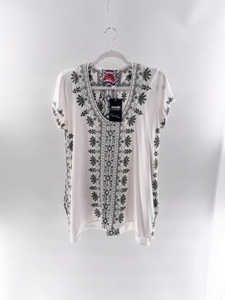 Johnny Was "Sean" Embroidered V-Neck Tunic, S