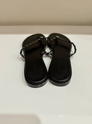 NWT Tory Burch Benton Scalloped Slip On Flat Thong Sandals Black Womens Size 9.5