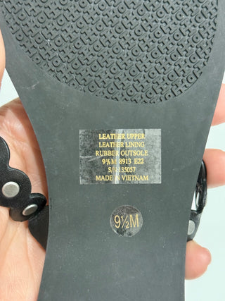 NWT Tory Burch Benton Scalloped Slip On Flat Thong Sandals Black Womens Size 9.5