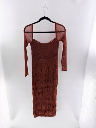 Self-Portrait Shirred Power Mesh Midi Dress, 4