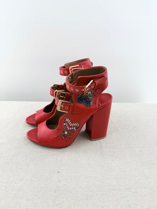 Laurence Dacade block heel leather embellished open booties, 38.5