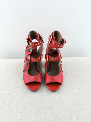 Laurence Dacade block heel leather embellished open booties, 38.5