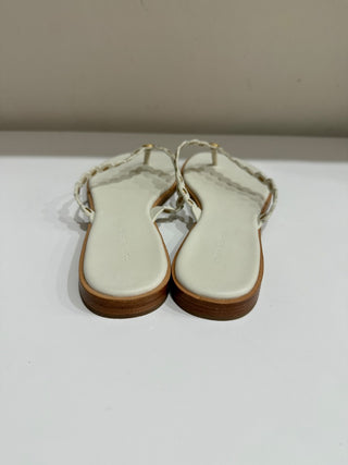 NWT Tory Burch Benton Scalloped Slip On Flat Thong Sandals White Womens Size 9.5