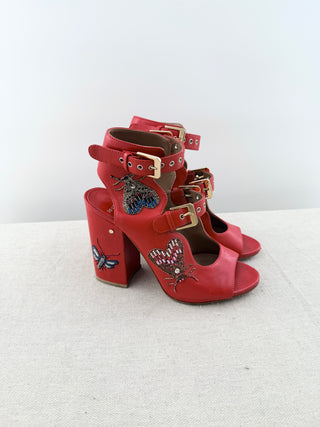 Laurence Dacade block heel leather embellished open booties, 38.5