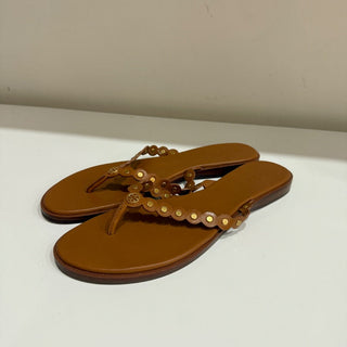 NWT Tory Burch Benton Scalloped Slip On Flat Thong Sandals Brown Womens Size 9.5