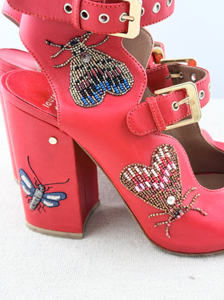 Laurence Dacade block heel leather embellished open booties, 38.5