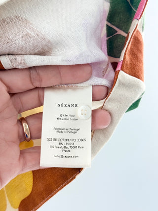 Sezane sleeveless floral crop linen top, 34 FR / US 2