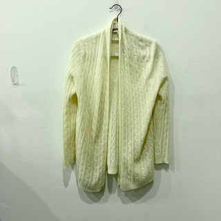 White + Warren 100% Cashmere Long Sleeve Open Front Cable Knit Cardigan Cream S