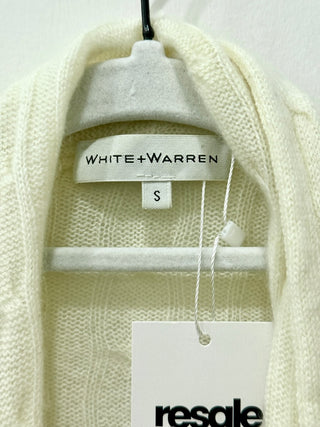 White + Warren 100% Cashmere Long Sleeve Open Front Cable Knit Cardigan Cream S