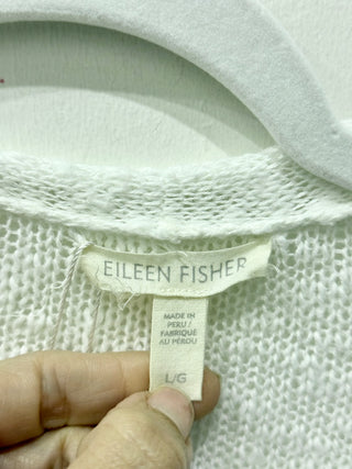 Eileen Fisher Long Sleeve Knit Open Front Long Cardigan Sweater White Women's L