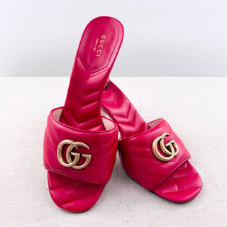 Gucci Nappa Matelasse GG Marmont 75mm Quilted Leather Slide Sandals Pink EU 39
