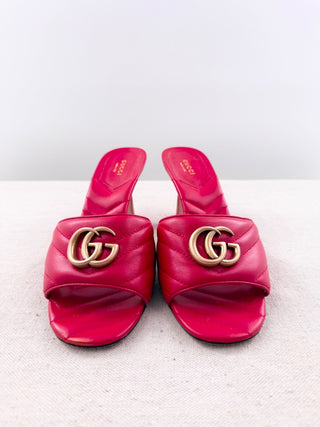 Gucci Nappa Matelasse GG Marmont 75mm Quilted Leather Slide Sandals Pink EU 39