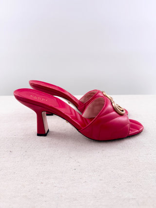 Gucci Nappa Matelasse GG Marmont 75mm Quilted Leather Slide Sandals Pink EU 39