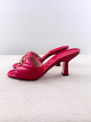 Gucci Nappa Matelasse GG Marmont 75mm Quilted Leather Slide Sandals Pink EU 39