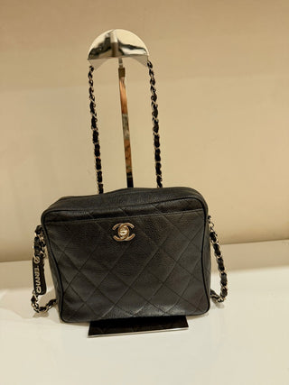 Chanel Caviar Black Leather Silver Hardware Small Shoulder Camera Bag