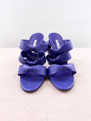 Manolo Blahnik Gyrica 105 Leather Slip On High Heel Sandals Purple Women's EU 40