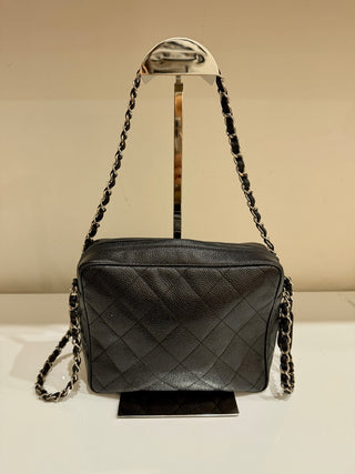 Chanel Caviar Black Leather Silver Hardware Small Shoulder Camera Bag