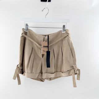 NWT Cynthia Steffe Suede Mid-Rise Pleated Belted Cuffed Shorts Beige Womens 8