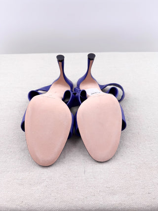 Manolo Blahnik Gyrica 105 Leather Slip On High Heel Sandals Purple Women's EU 40