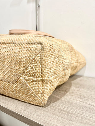 Prada raffia logo tote bag
