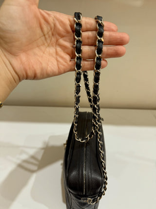 Chanel Caviar Black Leather Silver Hardware Small Shoulder Camera Bag