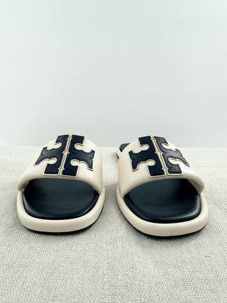 Tory Burch leather logo flat sandals, 8.5