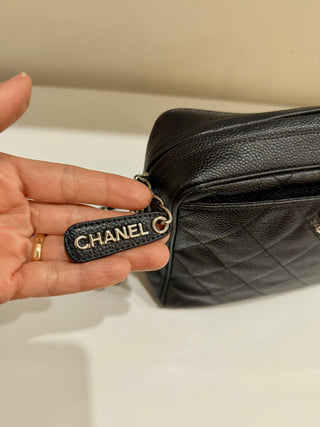 Chanel Caviar Black Leather Silver Hardware Small Shoulder Camera Bag