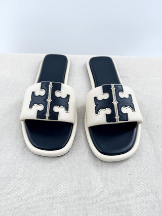 Tory Burch leather logo flat sandals, 8.5
