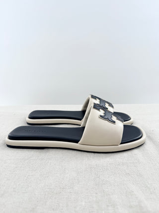 Tory Burch leather logo flat sandals, 8.5