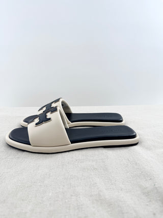Tory Burch leather logo flat sandals, 8.5