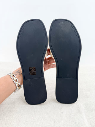 Tory Burch leather logo flat sandals, 8.5