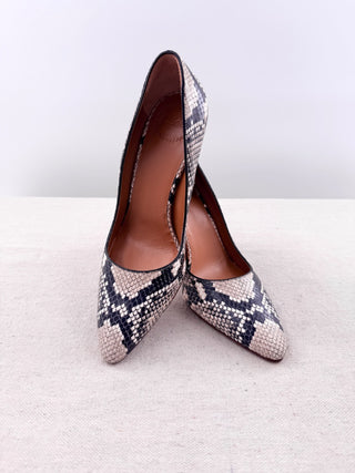 Chloe Snake-Embossed Leather Slip On Inverted Heel Pump Beige Black EU 36.5