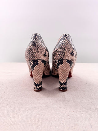 Chloe Snake-Embossed Leather Slip On Inverted Heel Pump Beige Black EU 36.5