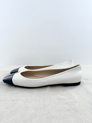 Jimmy Choo leather and patent leather logo flat ballerinas, 8.5