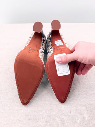 Chloe Snake-Embossed Leather Slip On Inverted Heel Pump Beige Black EU 36.5